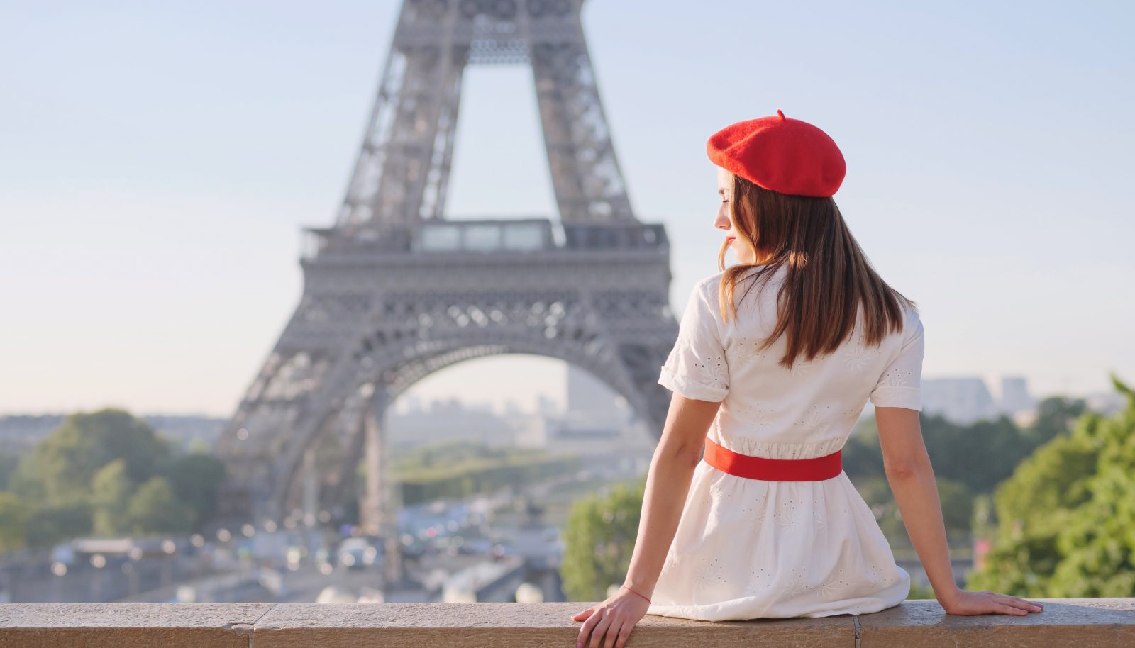 A,Beautiful,Girl,In,A,White,Dress,,A,Red,Beret